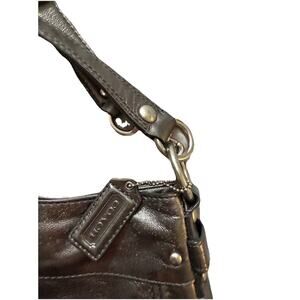 COACH ZOE LEATHER HAND SHOULDER BAG PURSE METALLIC SILVER GRAY DBL STRAP F14707